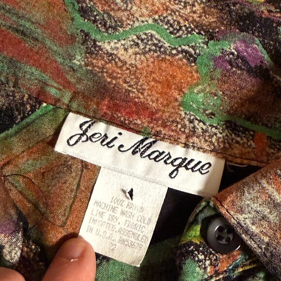 Jeri Marque Vintage Abstract Button-Up Blouse – Size 22 – Bold Multicolor Art - Picture 8 of 10